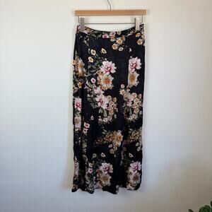 Maeve Anthropologie Skirt Maxi Floral 2 4 XS Black Satin Damask Chinoiserie